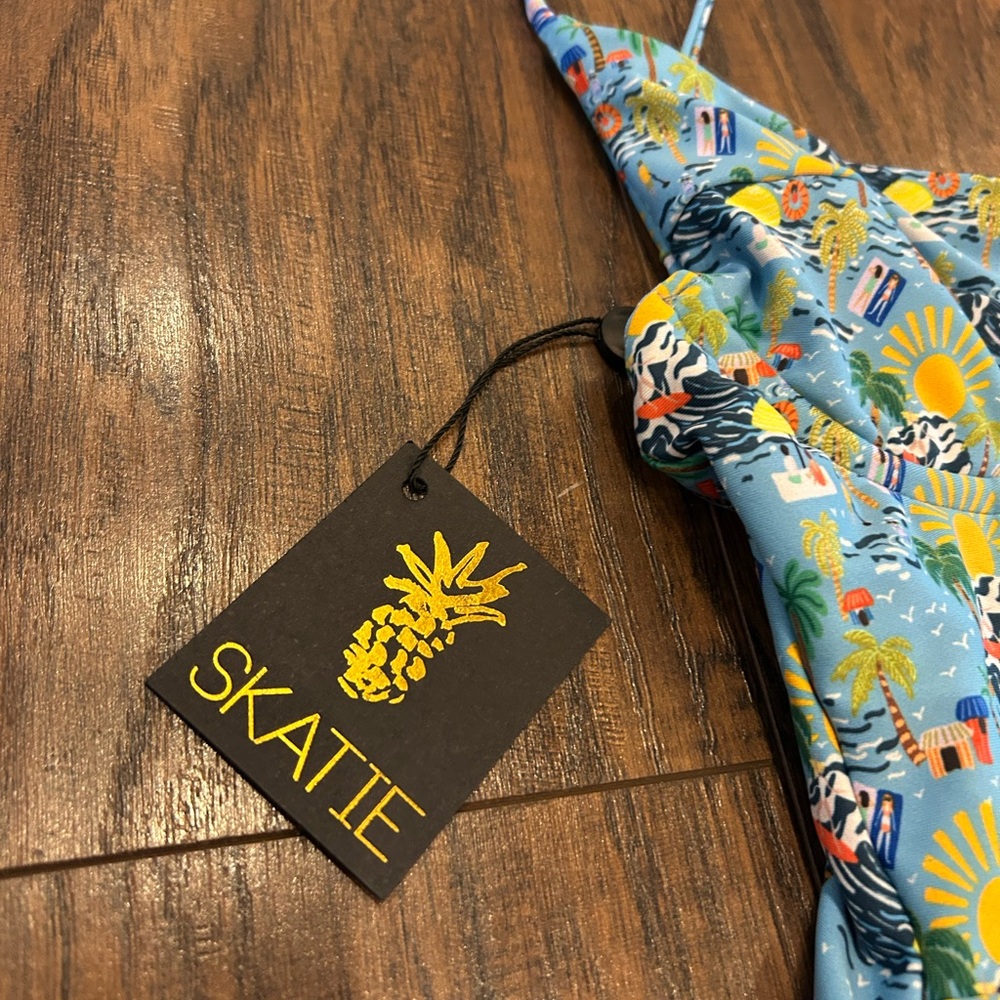 Skatie Blue and Yellow Tropical One Piece Swimsuit - Picture 2 of 16